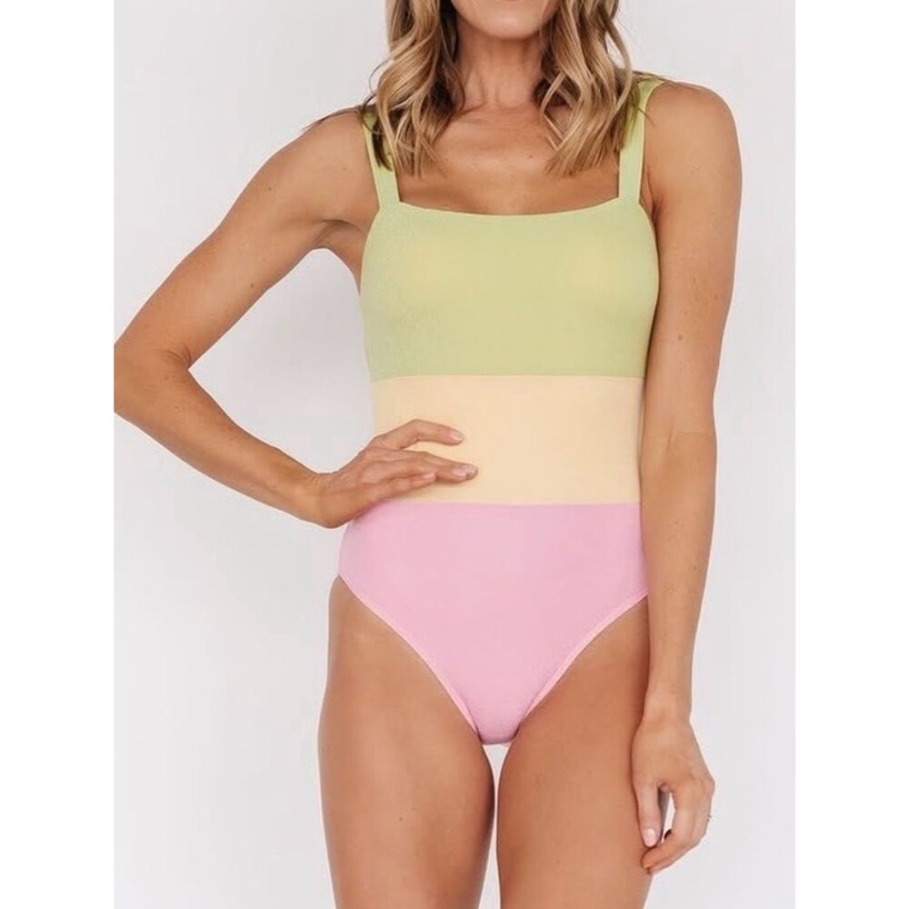 Baltic Born Lisbon One Piece Swimsuit M Shimmer Colorblock Pastel Square Neck